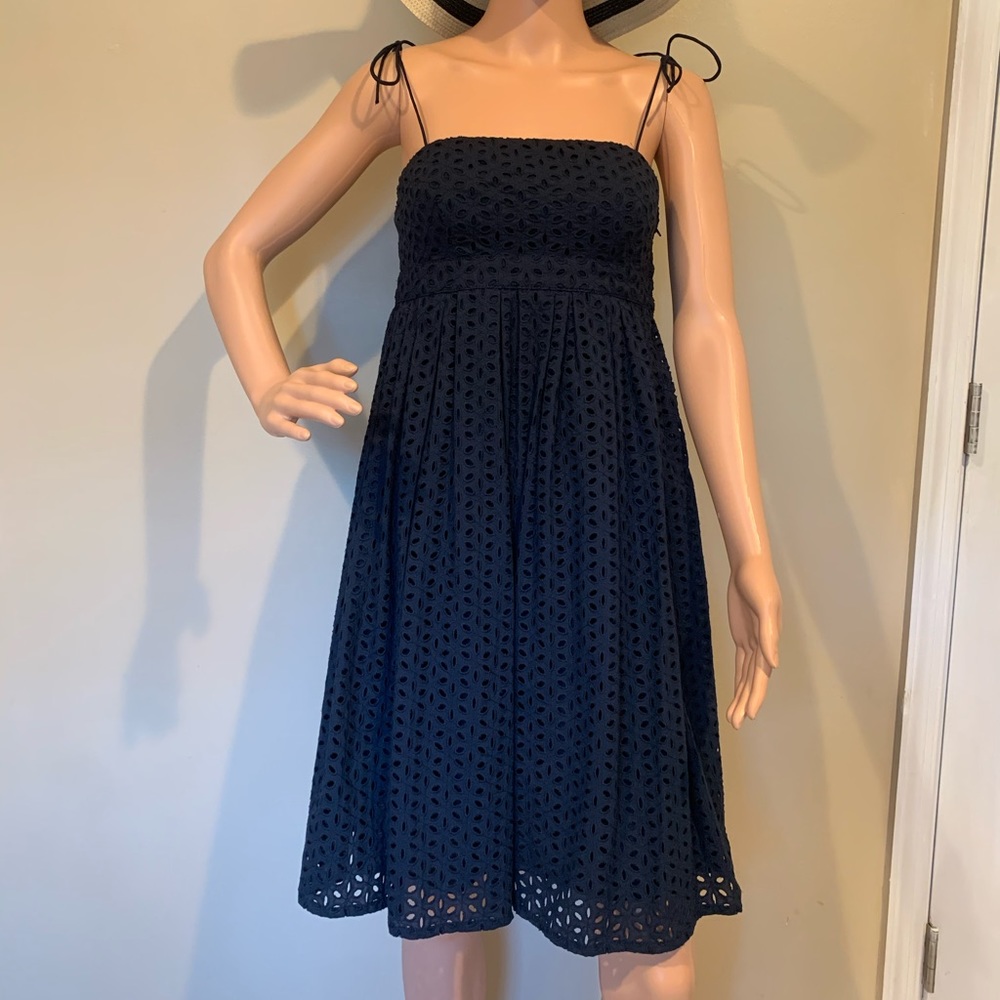 Gap Dark Navy Blue Eyelet Spaghetti Strap Dress